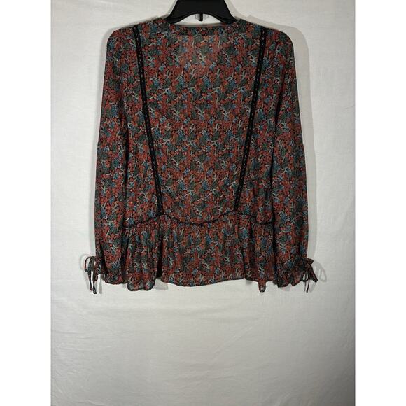 MATILDA JANE Women’s Small Floral Babydoll Boho Multi Color Sheer Shirt - Picture 8 of 9